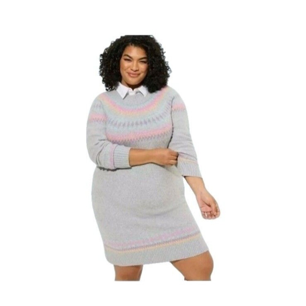 TORRID Fair Isle Vegan Cashmere Mock Neck  Sweater Dress Size 2x Cozy Preppy